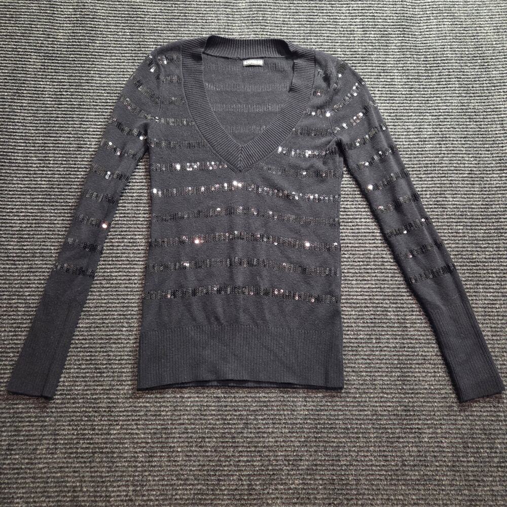 Y2k Express Black Long Sleeve Sequins Cotton Blend